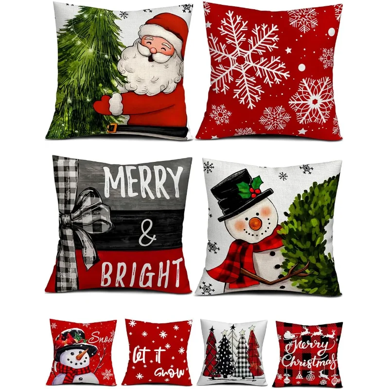 Set Of 4 Double Sided Christmas Throw Pillows 8 Patterns