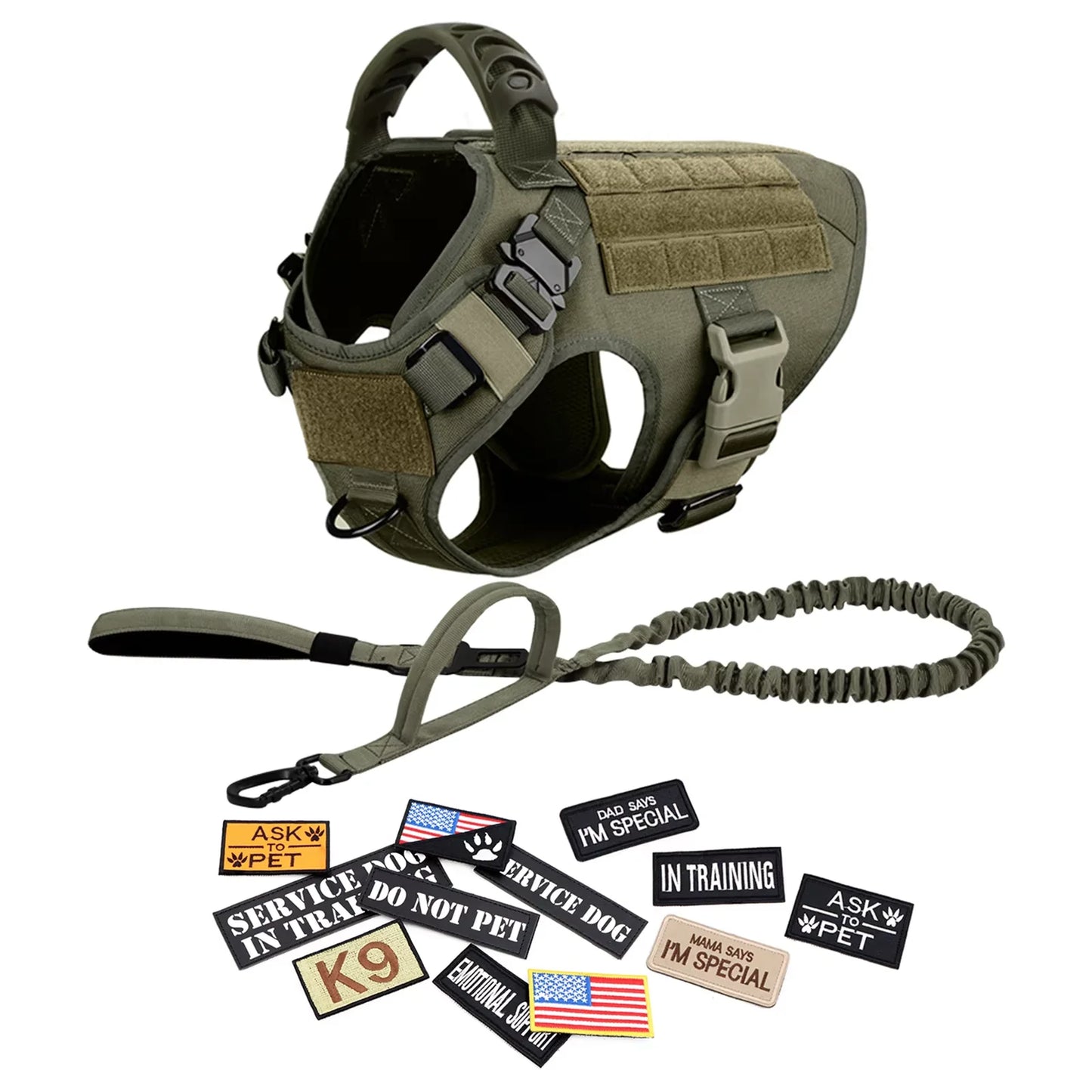 Military Large Dog Harness Set With Patches And Leash Accessories