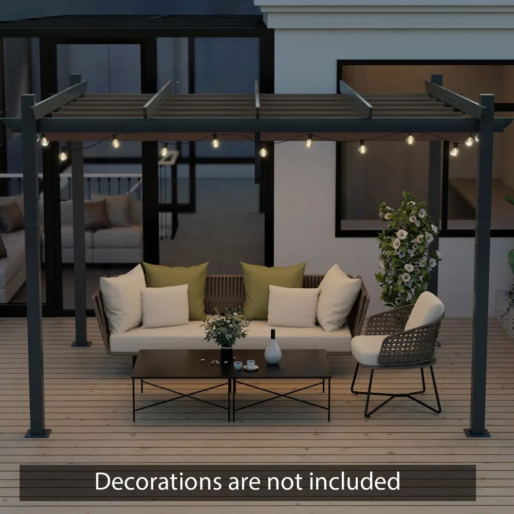 NONECN Outdoor Aluminum Retractable Pergola Canopy Shelter Grape Trellis