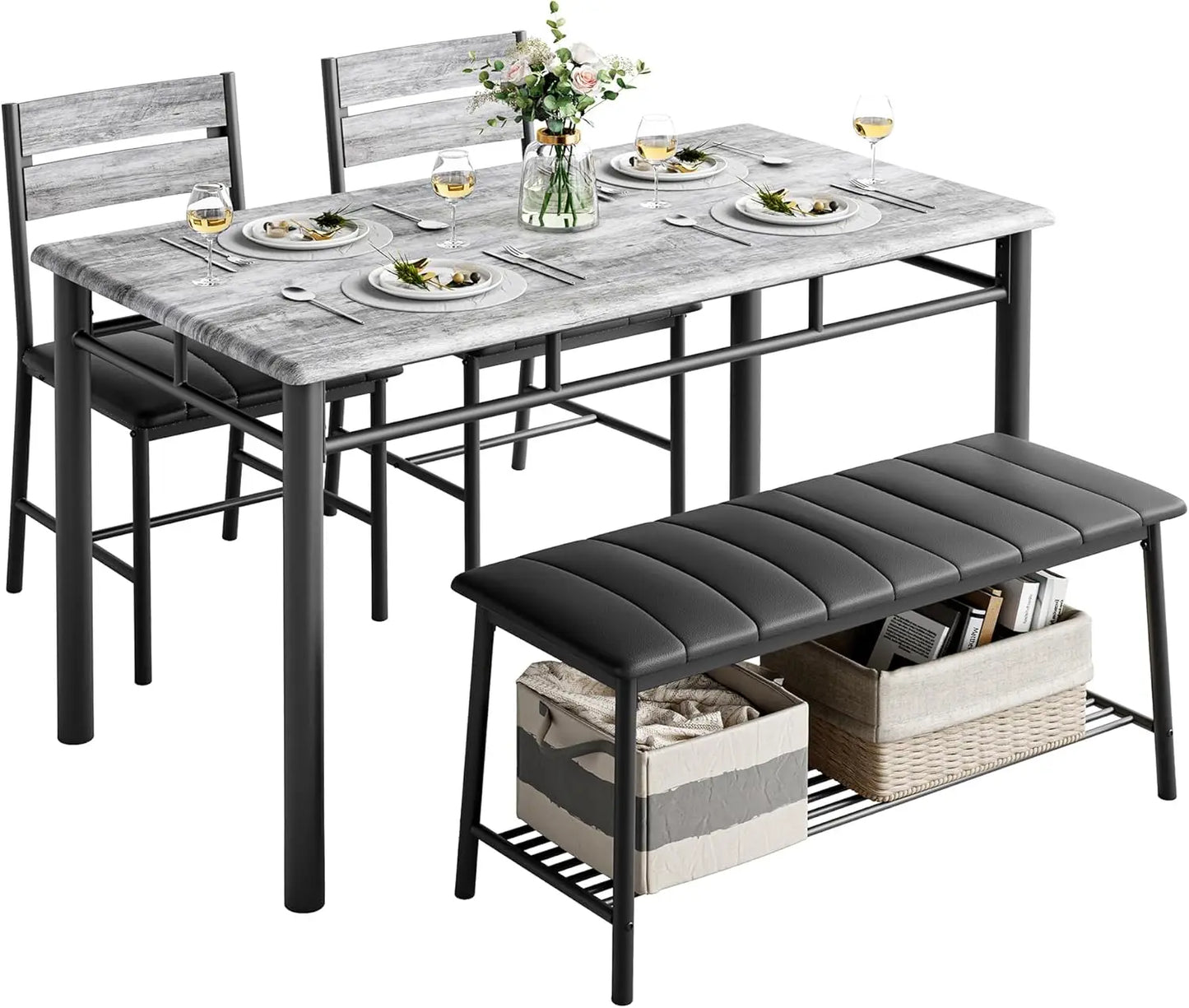 Ironck Dining Table Set for Small Space With Bench Chairs
