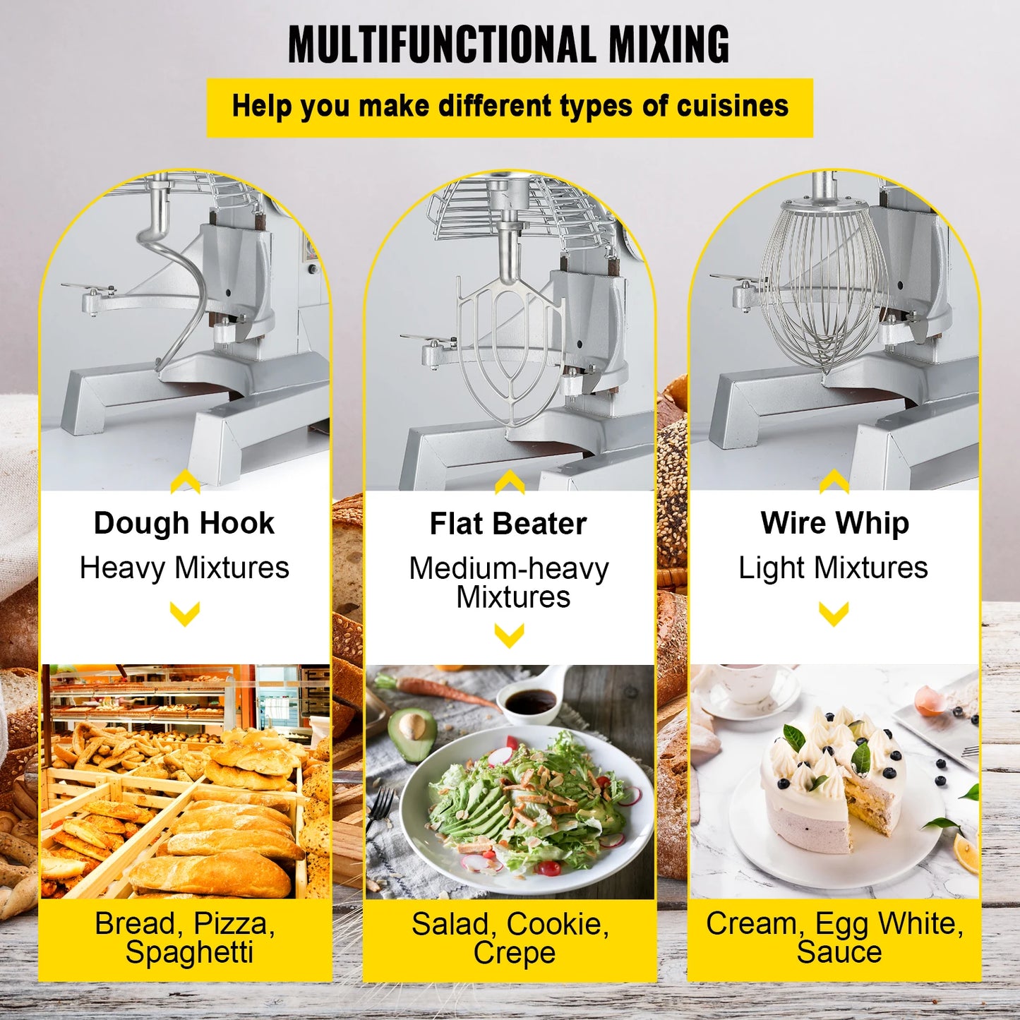 SucceBuy 450W 3 Speed Commercial Food Mixer Heavy Duty Stainless Steel Whisk