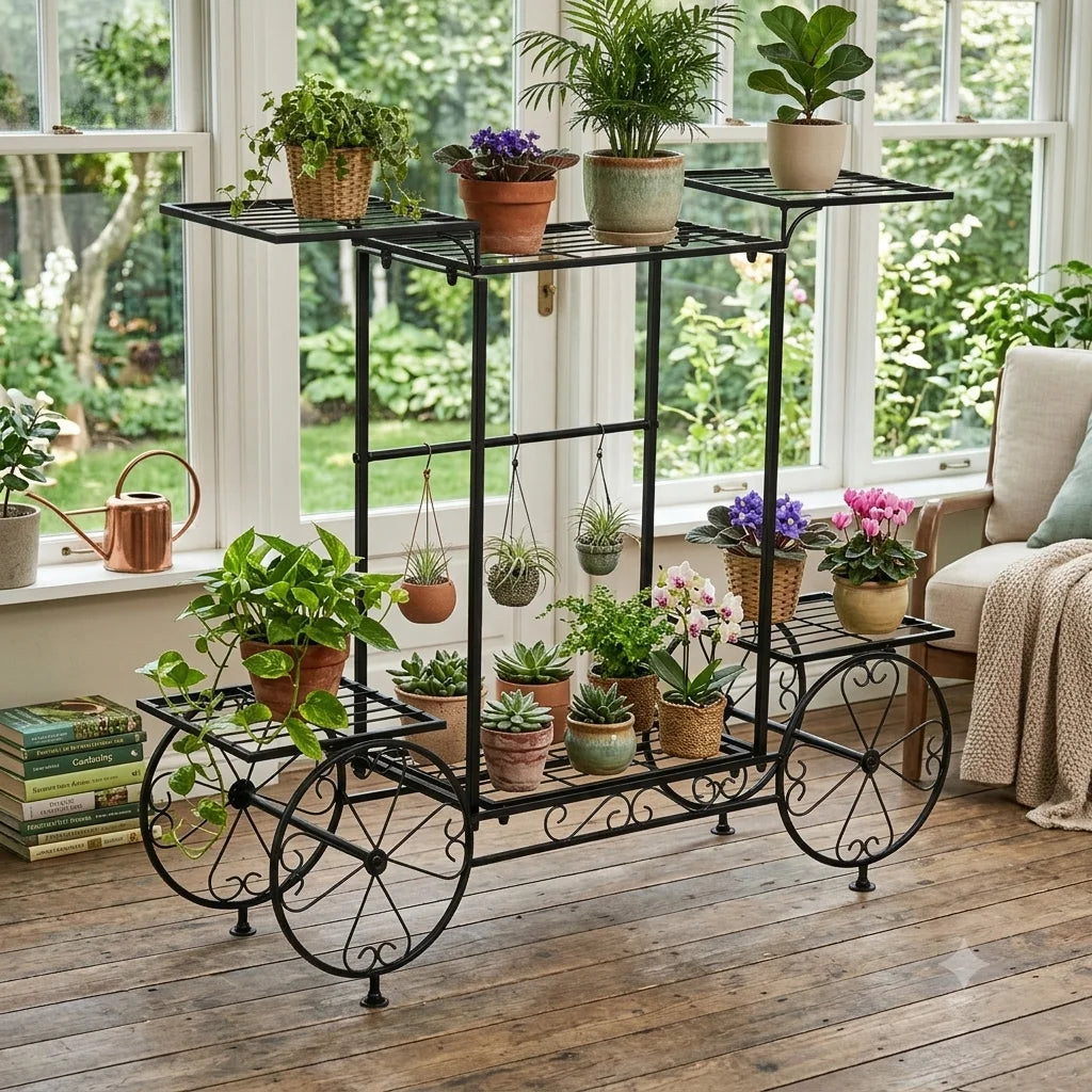 Wisfor Six Tier Metal Garden Cart Plant Pot Display Rack
