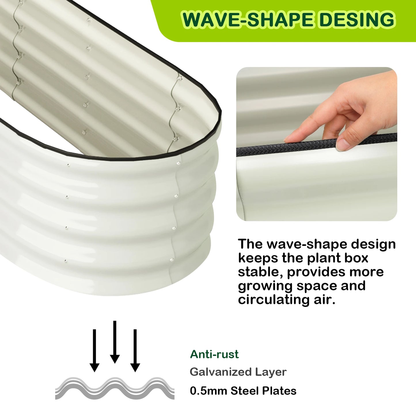 HiMISS Oval Galvanized Raised Garden Bed Set Outdoor Planters