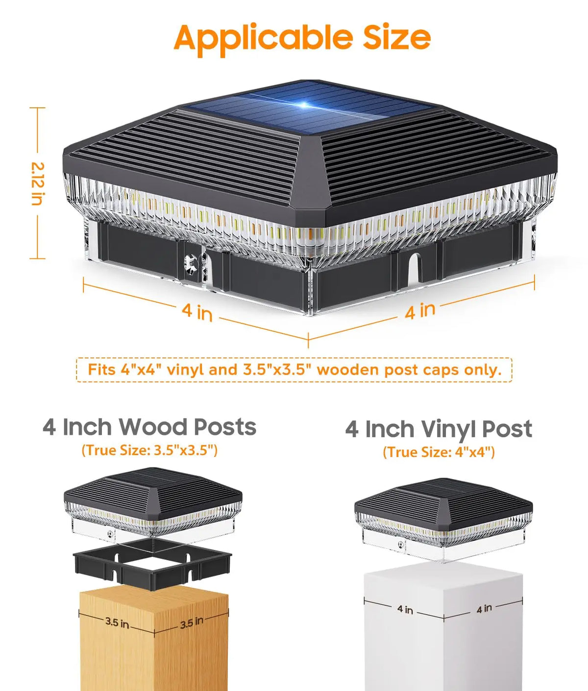 Kpstek 6 Pack Solar Post Cap Lights Outdoor Waterproof Led