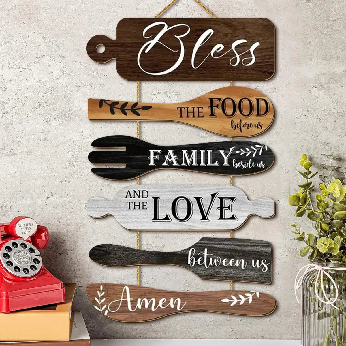 Bless The Food Before Us Wooden Farmhouse Kitchen Sign