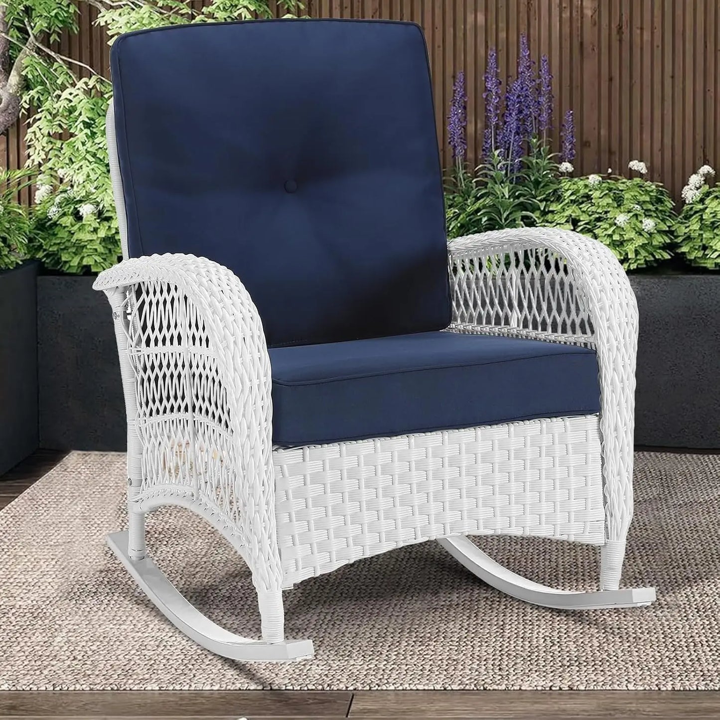 All Weather Wicker Rocking Chair For Garden High Back Outdoor Patio