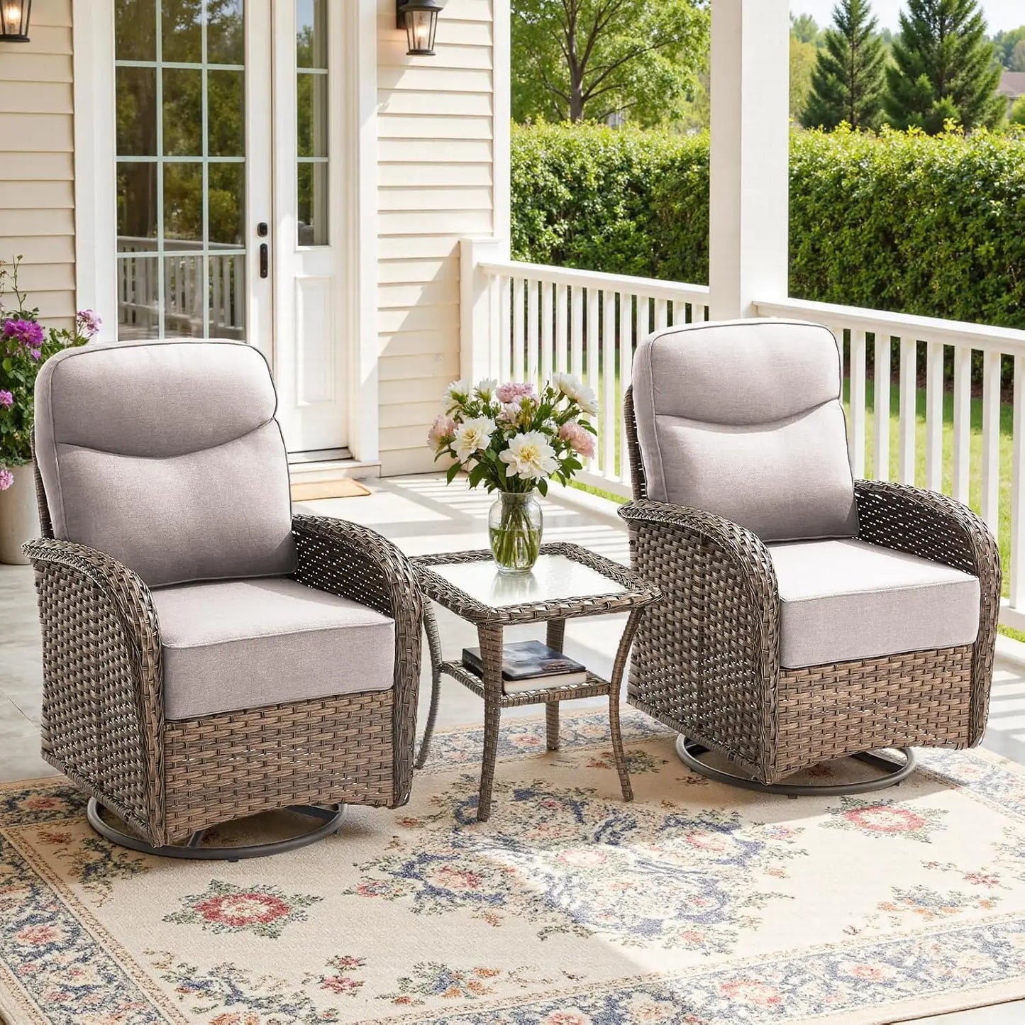 Luxury Patio Conversation Set With High Back Swivel Cushioned Chairs