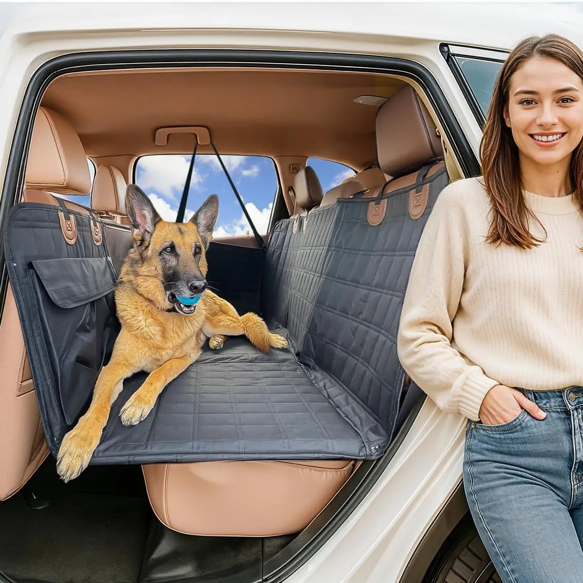 Waterproof Dog Car Seat Cover With Mesh Window And Storage