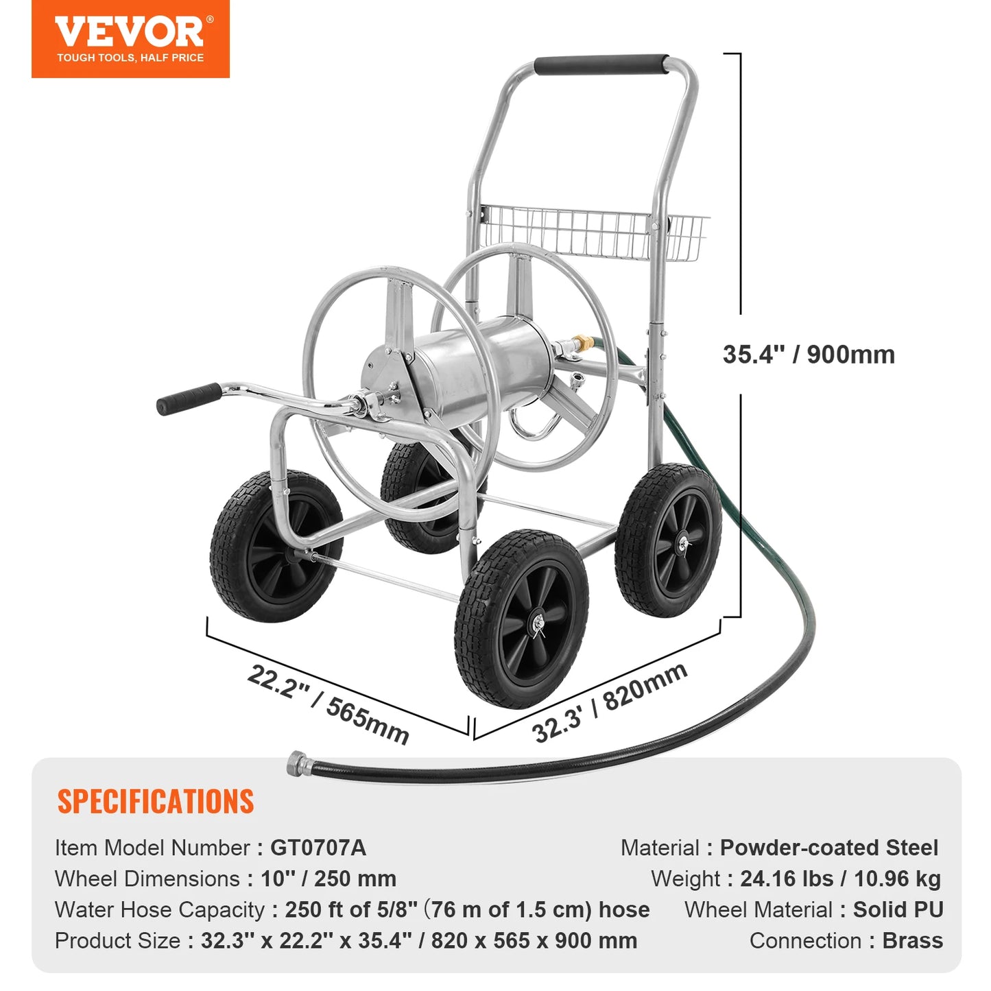 SucceBuy Heavy Duty Hose Reel Cart With Basket Garden Watering