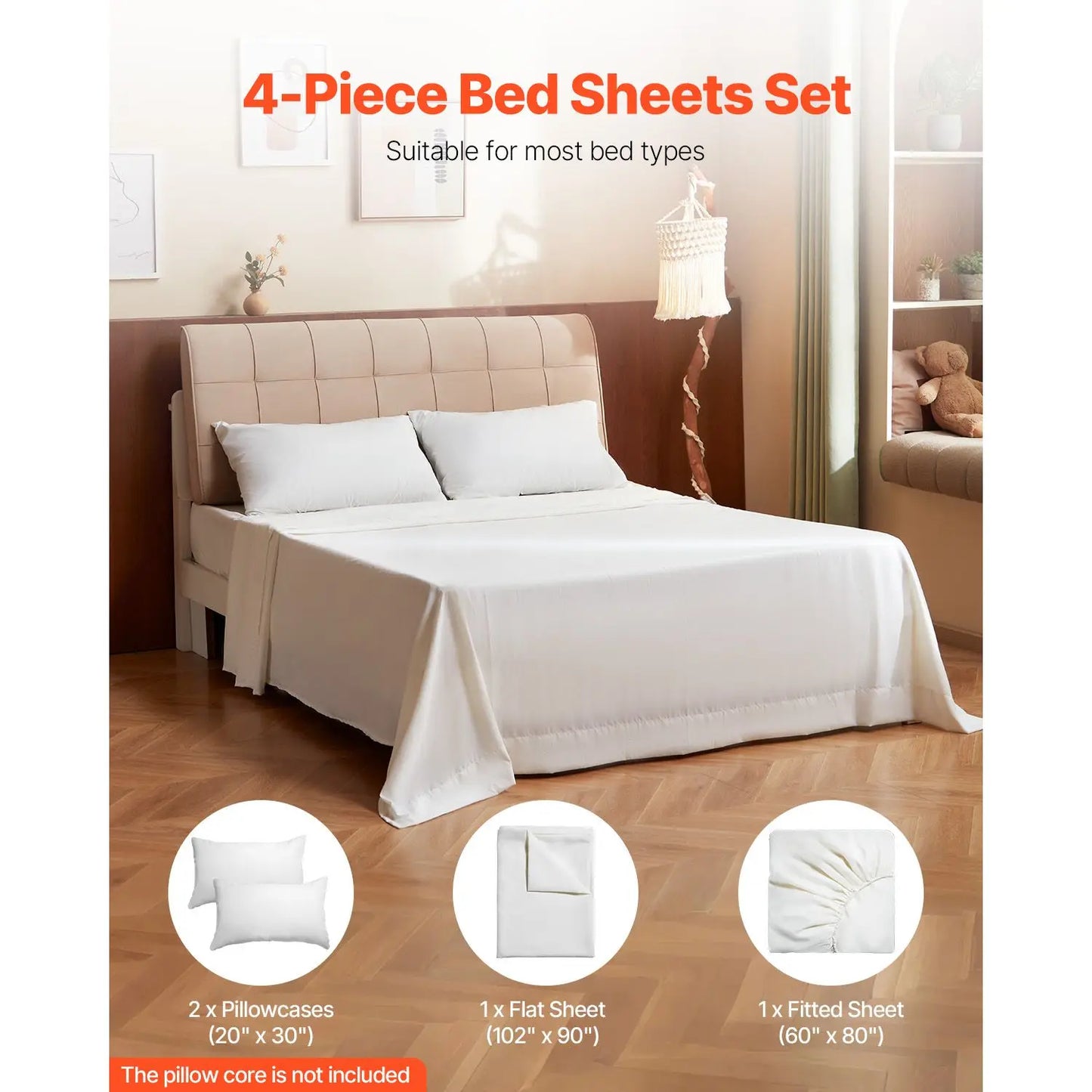 Oeny 4 Piece Cooling Breathable Jacquard Bed Sheet Set
