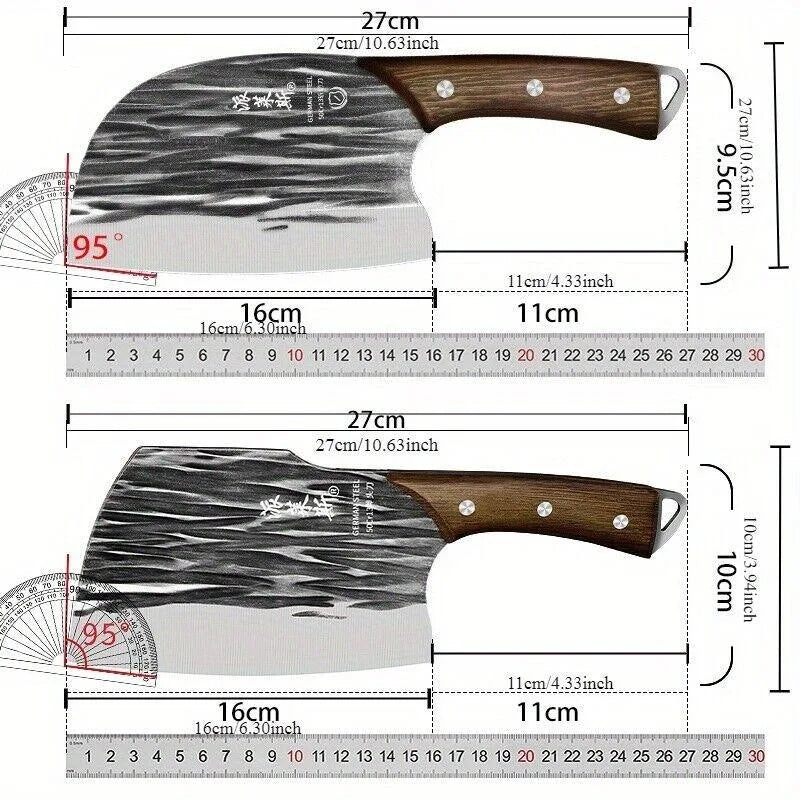 Hand Forged Hardwood Handle Cleaver Set Stainless Steel Meat Knives