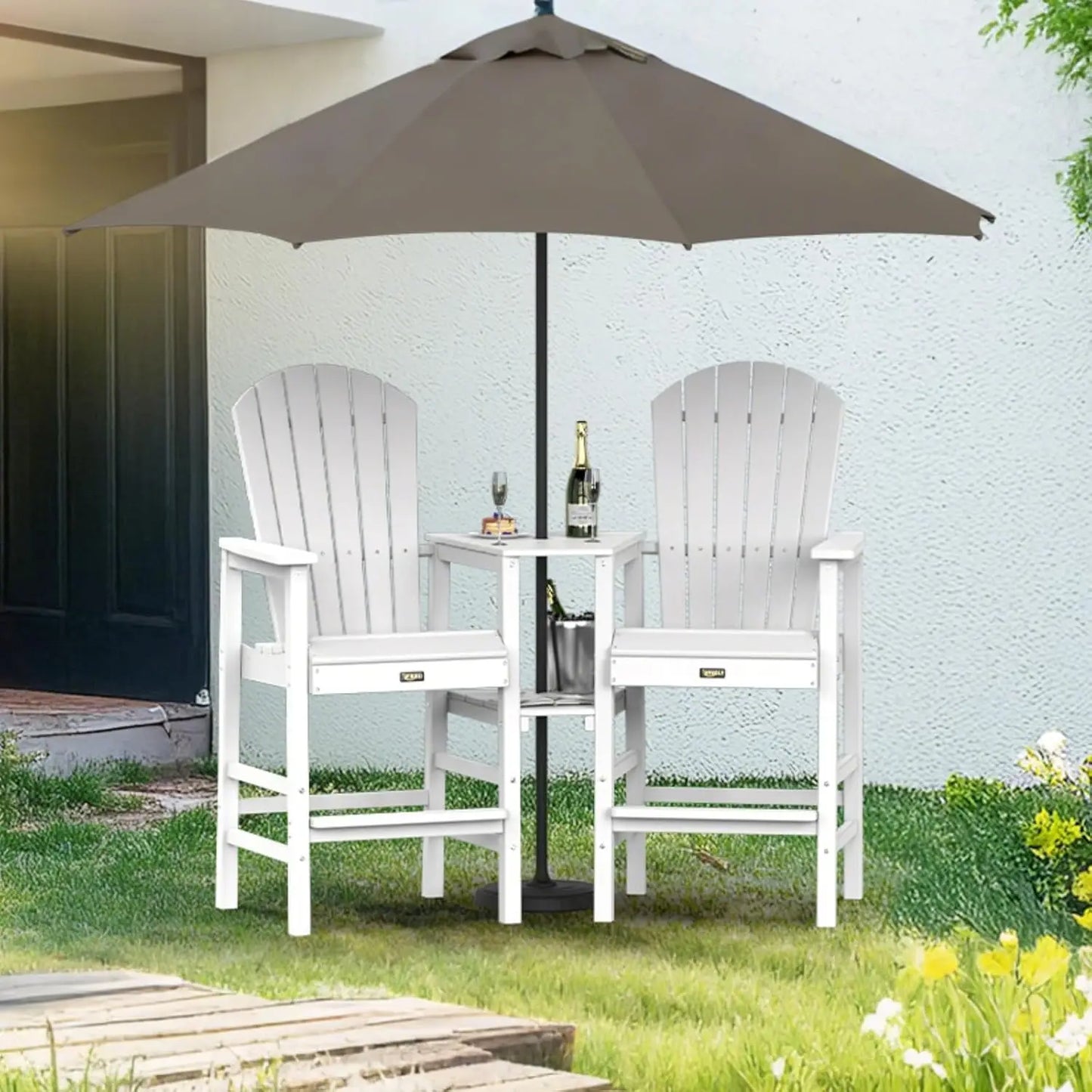 Tall Adirondack Chairs Set of 2 With Dual Trays Outdoor