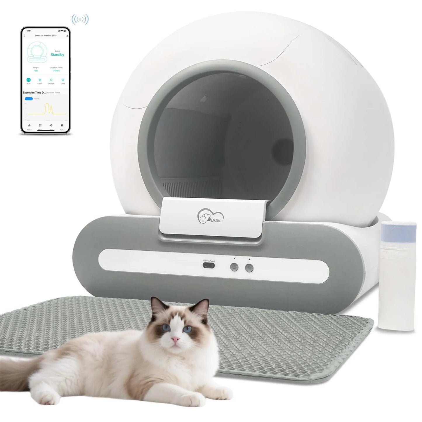 DOEL Self Cleaning Cat Litter Box With App Control 2 4G WiFi
