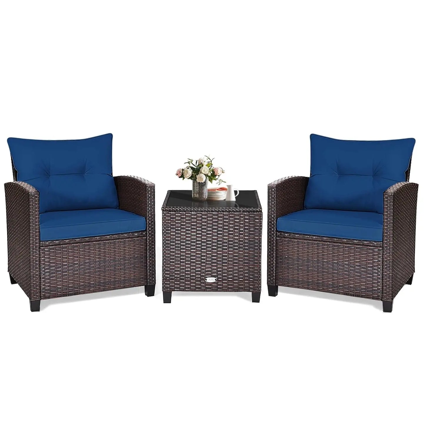XIAOLANG Outdoor Patio Conversation Set With Washable Cushions Glass Tabletop