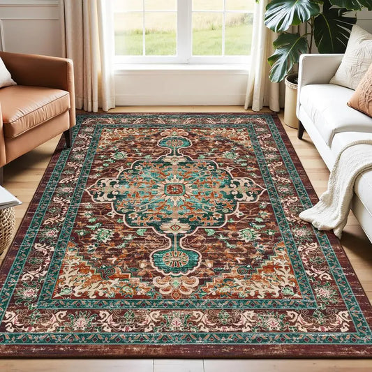 Christmas Boho Vintage Area Rug Machine Washable Low Pile Carpet