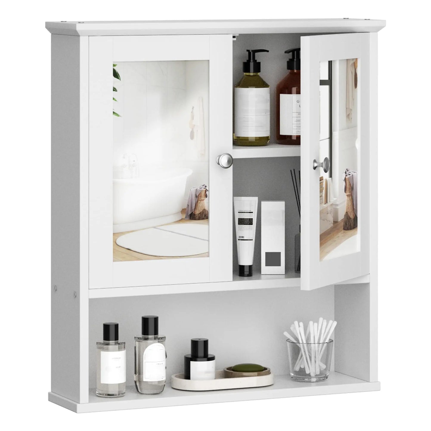 XIUWO Wall Mount Medicine Cabinet With Mirror And Shelves