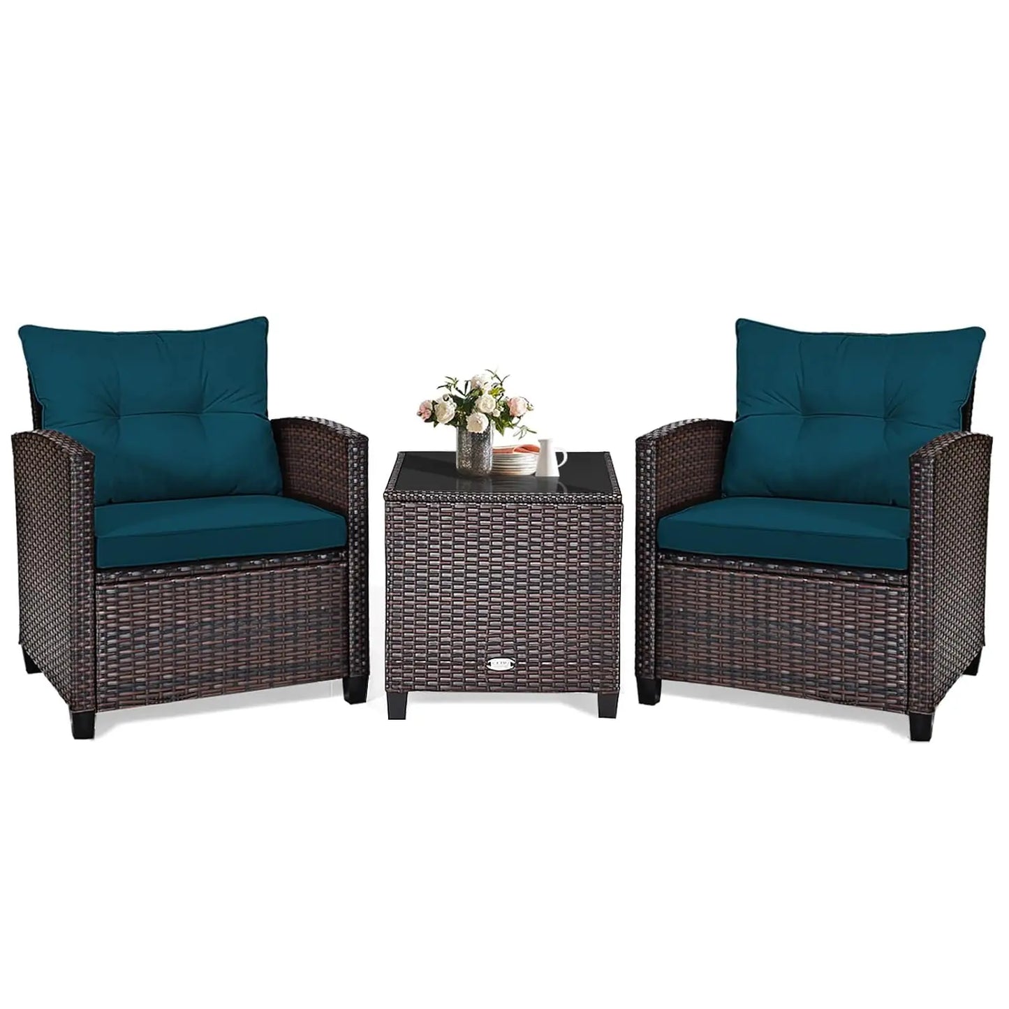 XIAOLANG Outdoor Patio Conversation Set With Washable Cushions Glass Tabletop