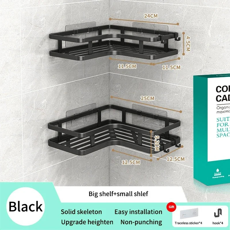 6-Piece Double-Layer Stainless Steel Corner Shelf No-Drill Wall Mount