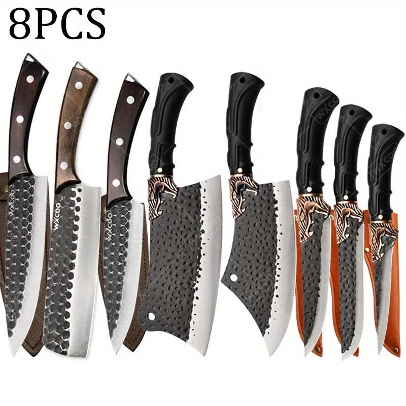 WXCOO 8 Piece Kitchen Chef Knife Set Stainless Steel Forged