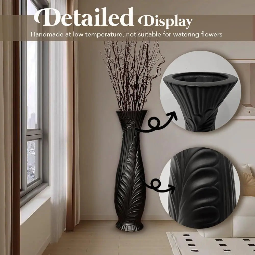 Handcrafted Ceramic Floor Vase With Feather Pattern For Home Decor