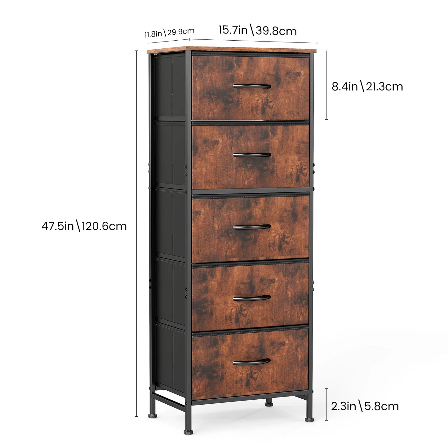 JHK Steel Frame Bedroom Dresser With Five Fabric Drawers