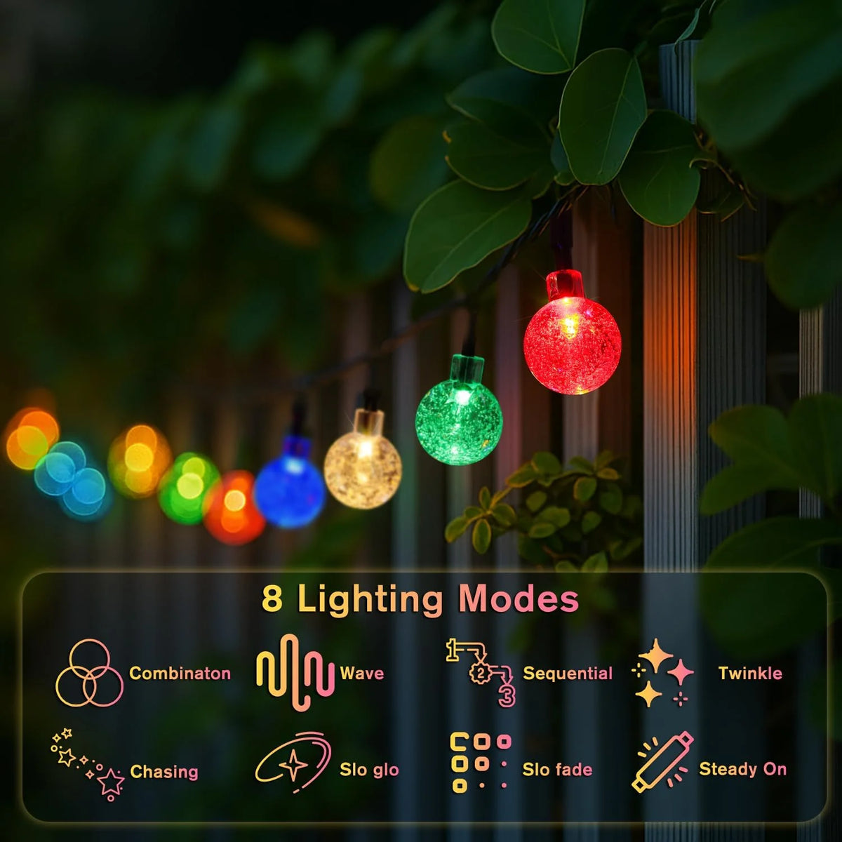 Solar Powered 100 LED Bubble Ball String Lights Garden Decor