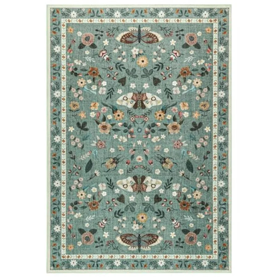 Washable Floral Butterfly Non Slip Area Rug For Living Room