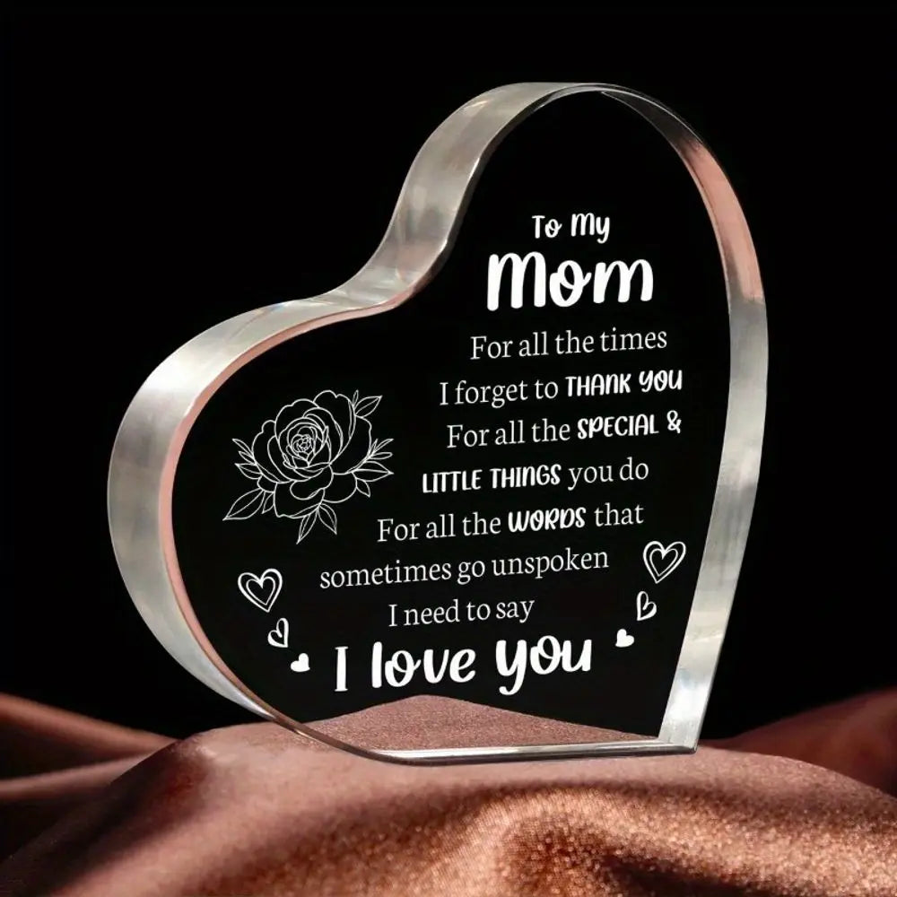 Heart Shaped Acrylic Mom Gift Boho Home Office Keepsake Decor
