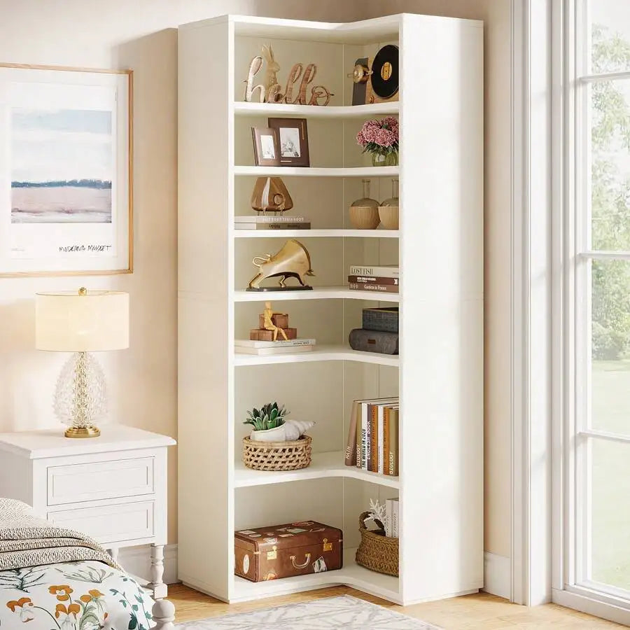 Little Tree Modern Nine Tier Corner Bookshelf Wooden Display Stand
