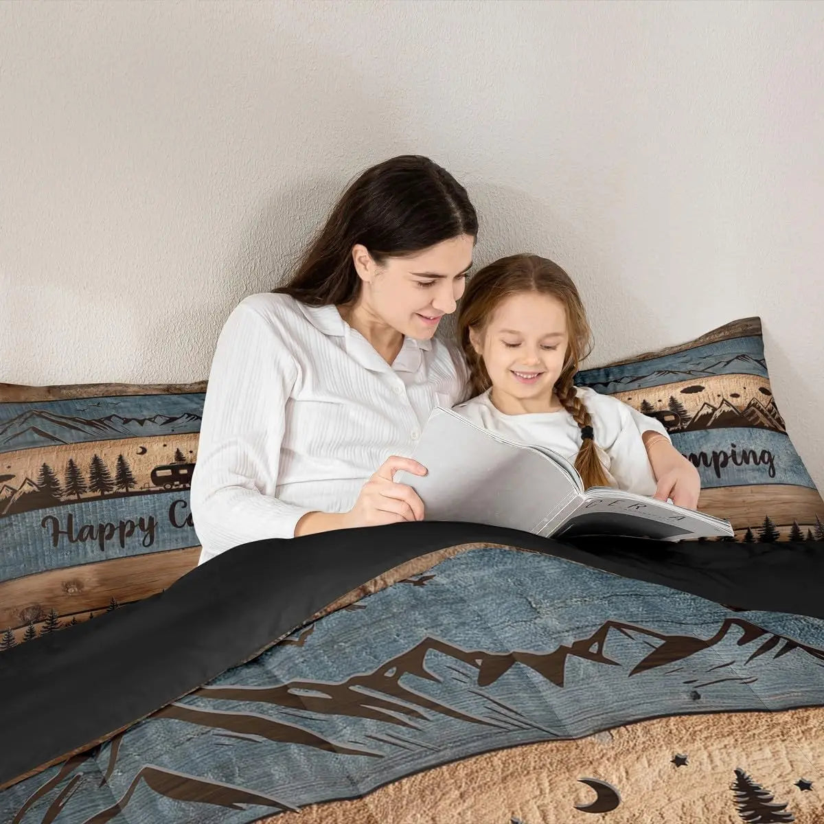 YTYIN Happy Camping Comforter Set With Camper Themed Pillow Cases