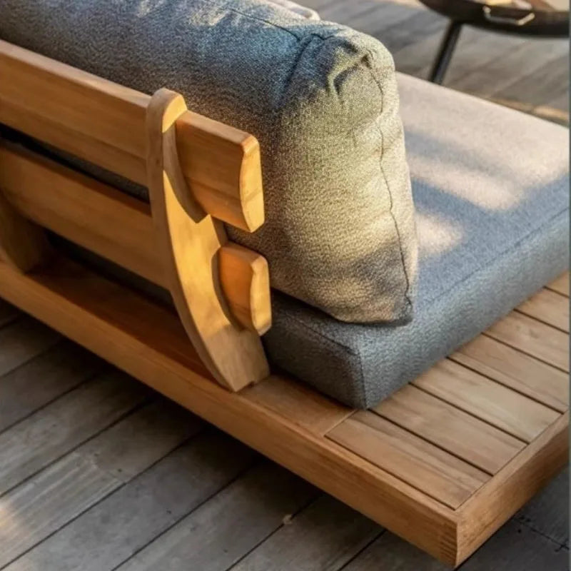 Outdoor Solid Teak Sofa Set with Waterproof Cushions for Patio