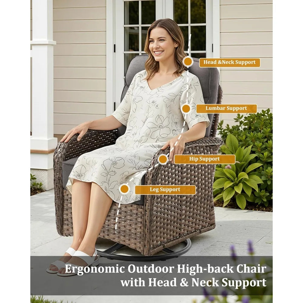 Luxury Patio Conversation Set With High Back Swivel Cushioned Chairs