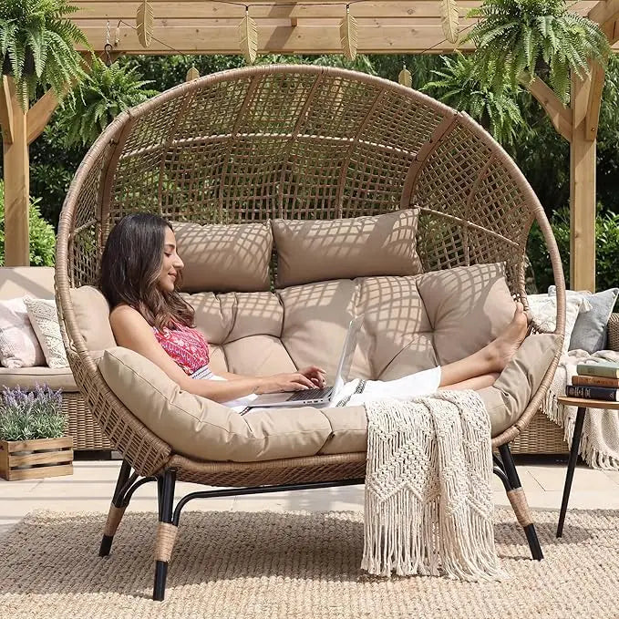 Double Egg Chair Indoor Outdoor Wicker Two Person Loveseat