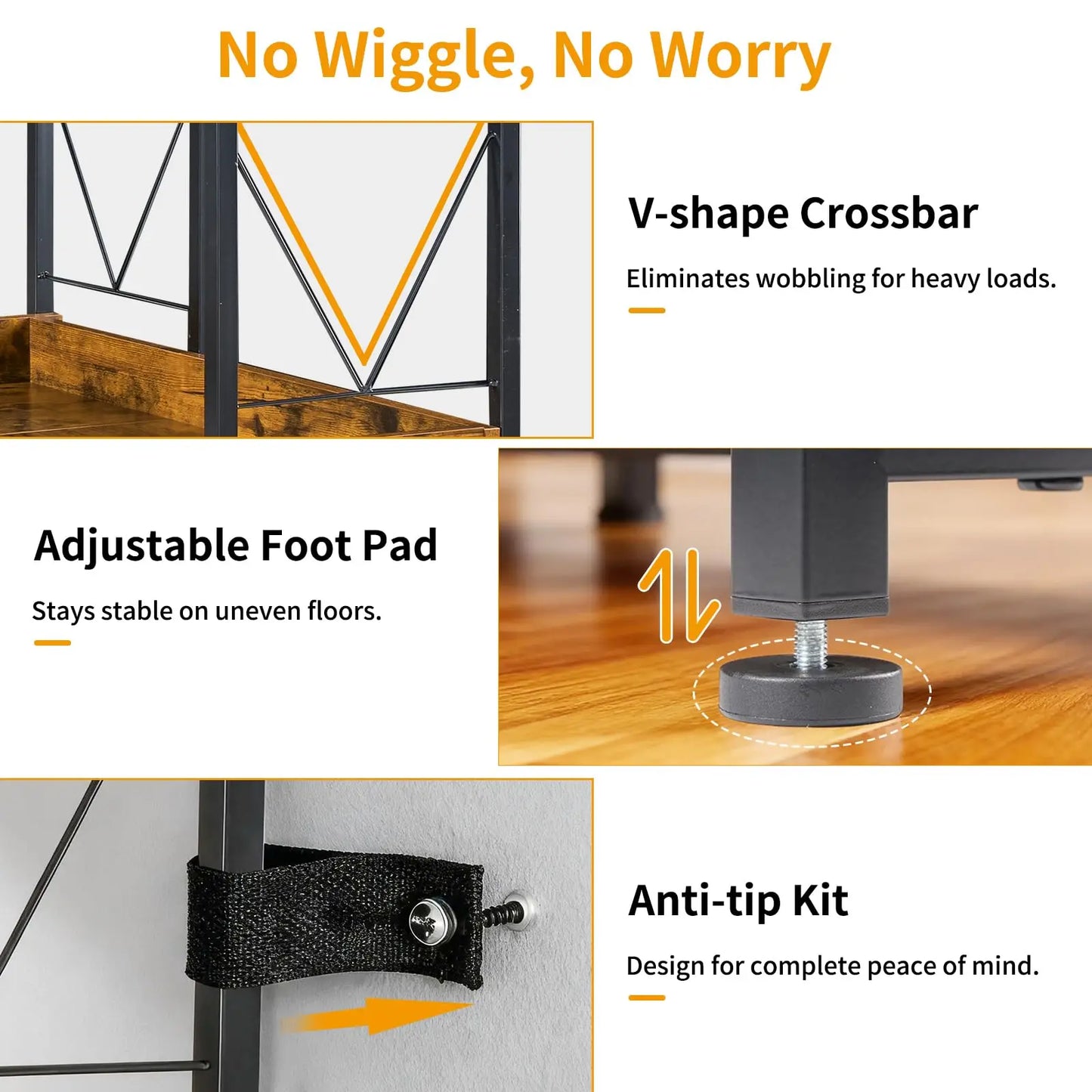 JHK Modern Wooden Corner Bookshelf With Metal Frame And Hooks
