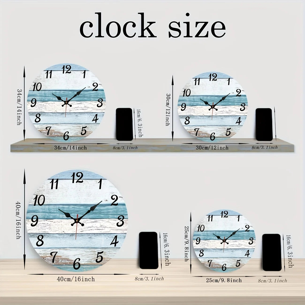 XMSJ Round Wooden Ocean Clock Silent NonTicking Wall Decor