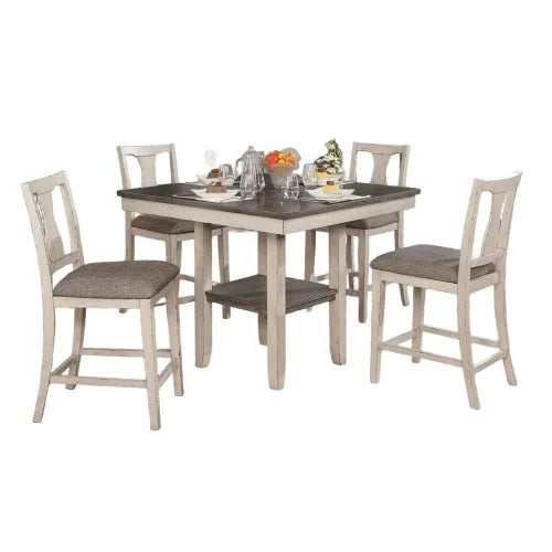 Rustic Plank Design Dining Set With Padded Chairs And Shelf