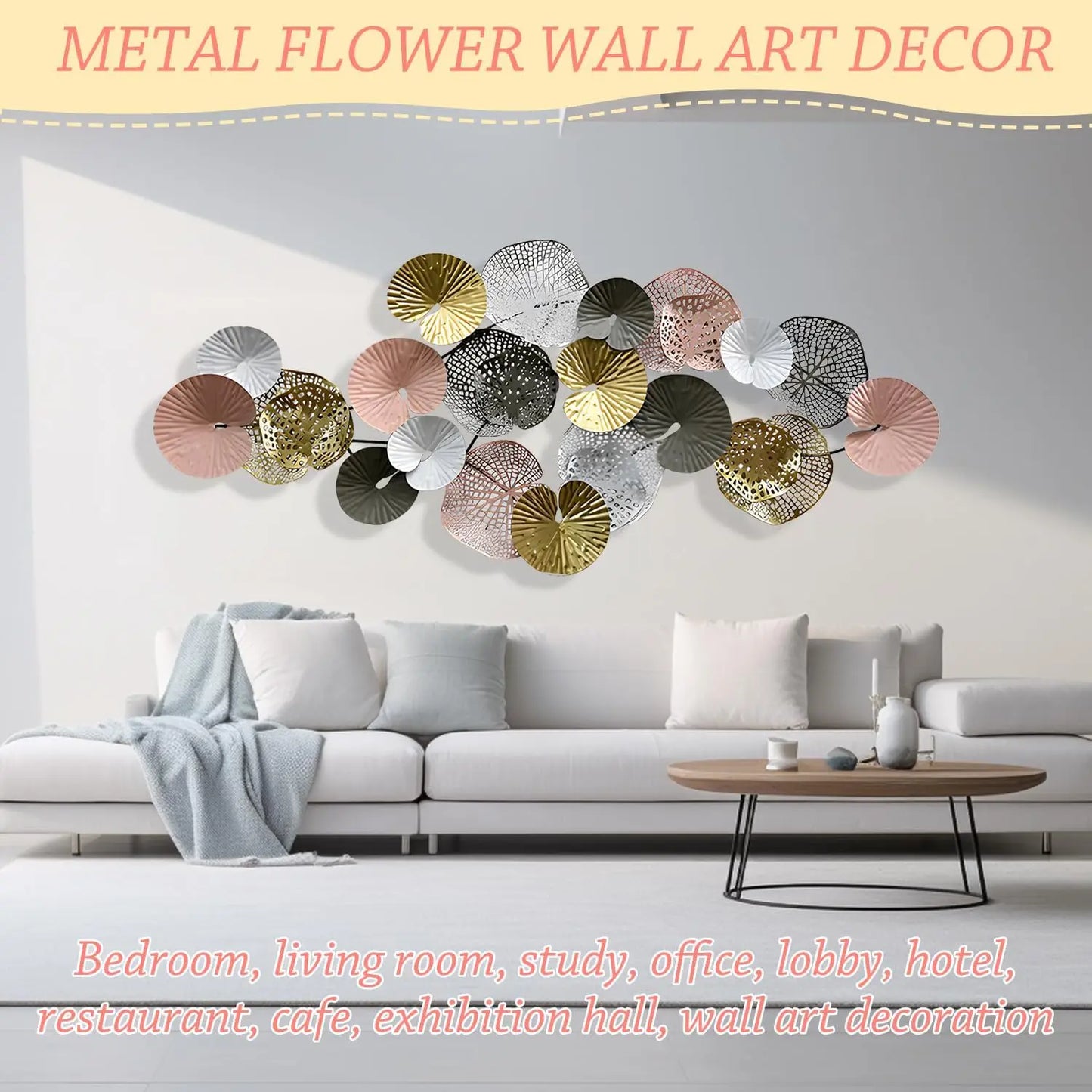 Coastal Nautical 3D Gold Lotus Leaves Metal Wall Art Decor