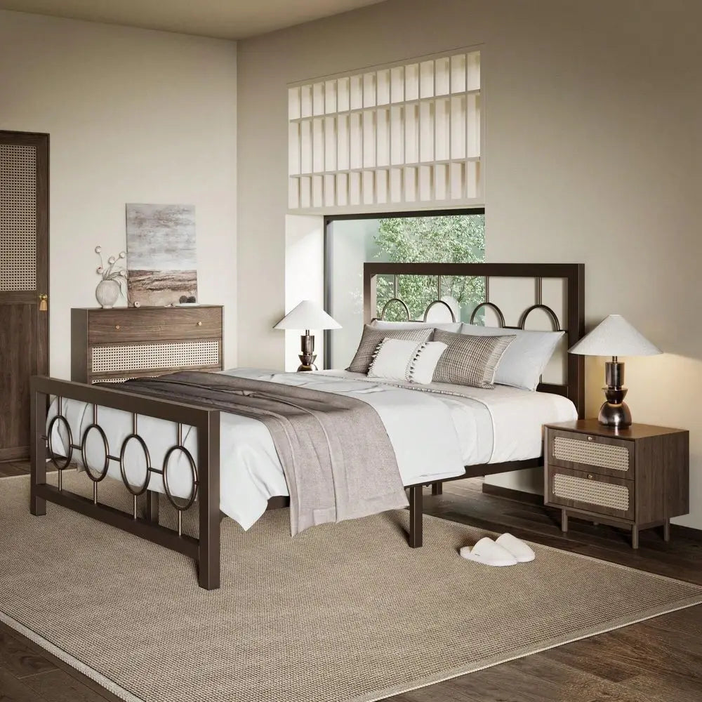 XMSJ Metal Platform Bed Frame With No Box Spring Headboard