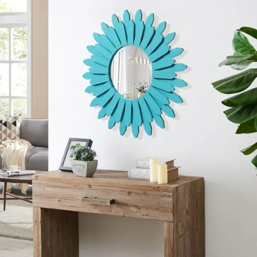 Beach Wall Decor Mirror Wood Coastal Sunburst Boho Home Decor