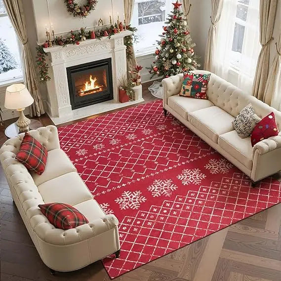 Christmas Geometric Rug Washable Non Slip Living Room Bedroom