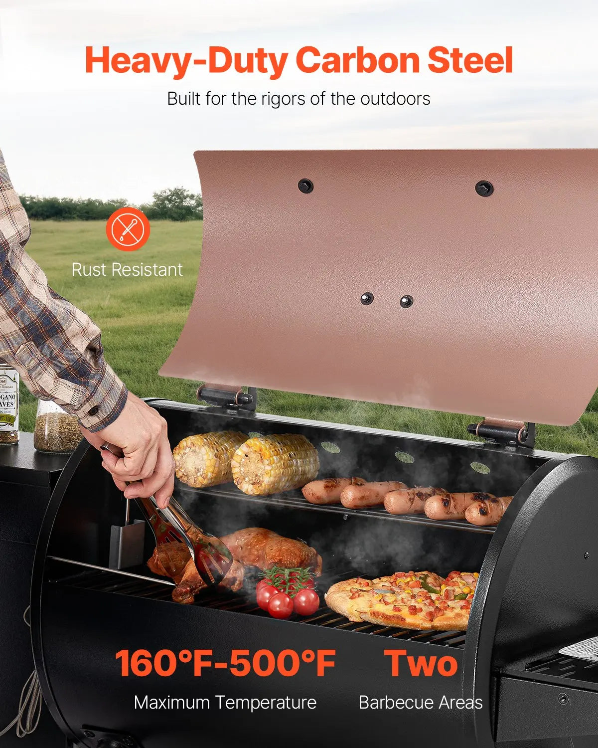 Wood Pellet Grill Smoker Outdoor BBQ Durable Carbon Steel