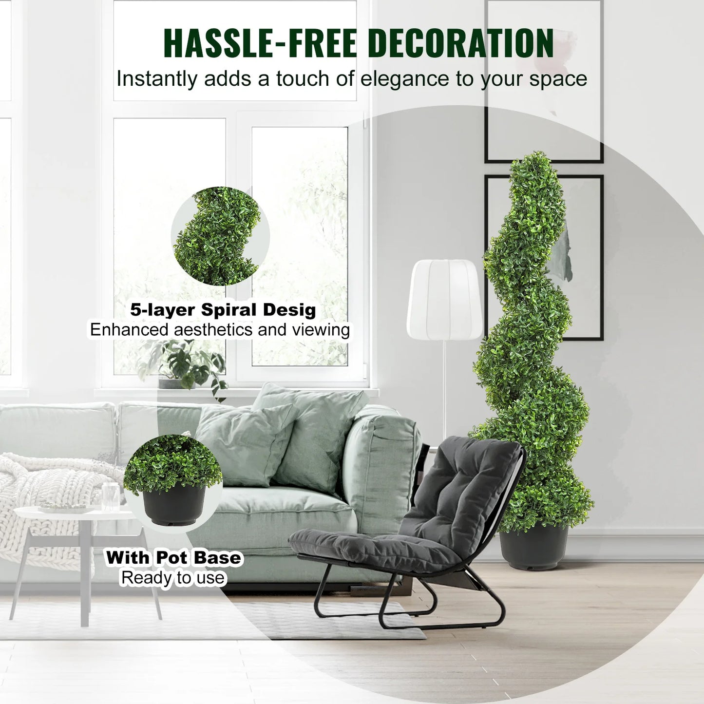 SucceBuy Boxwood Topiary Spiral Artificial Plant Outdoor Decor