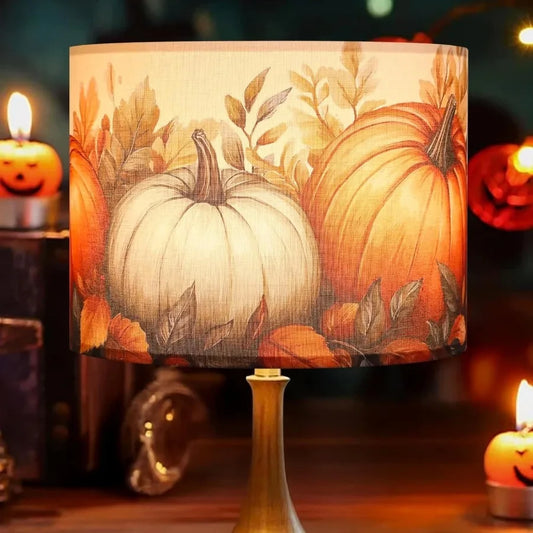 Halloween Pumpkin Design Drum Lamp Shade With Spider Theme