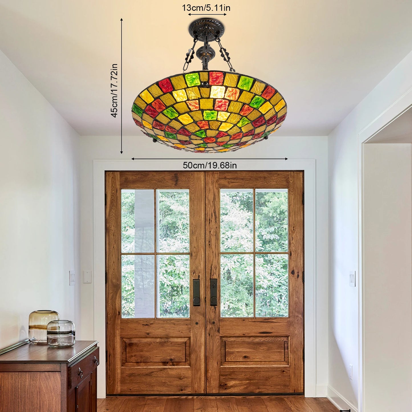 Bymaocar 60W Antique Stained Glass Inverted Tiffany Pendant
