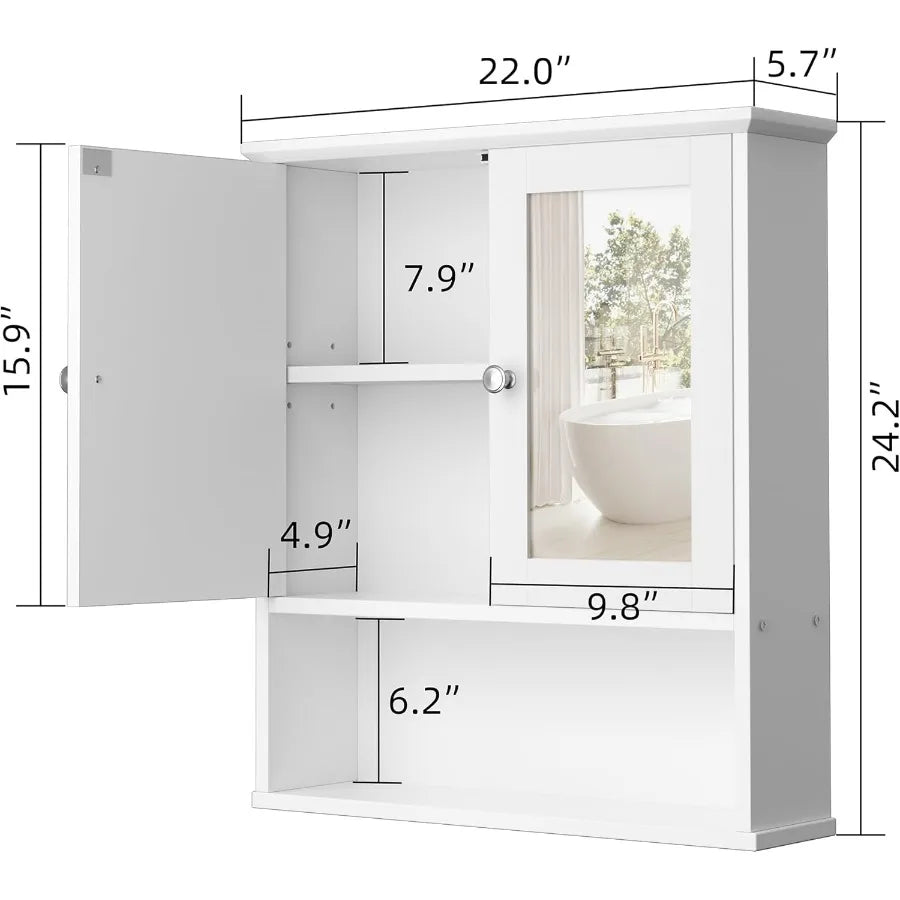 XIUWO Wall Mount Medicine Cabinet With Mirror And Shelves