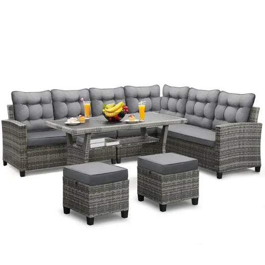 XMSJ Outdoor Patio Furniture Set With Sectional Sofa And Table
