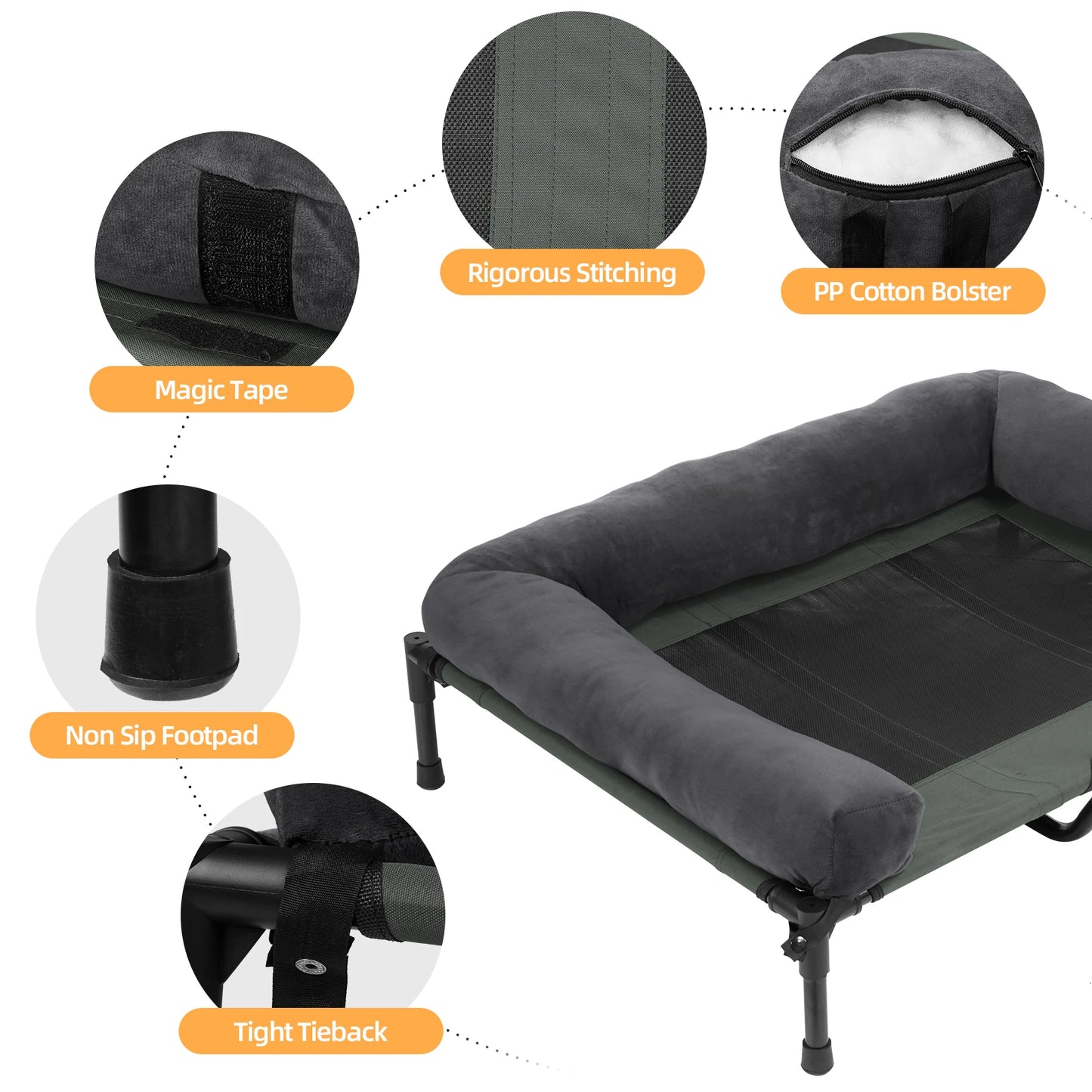 Borwart Elevated Cooling Dog Bed With Removable Cover And Plush Mat