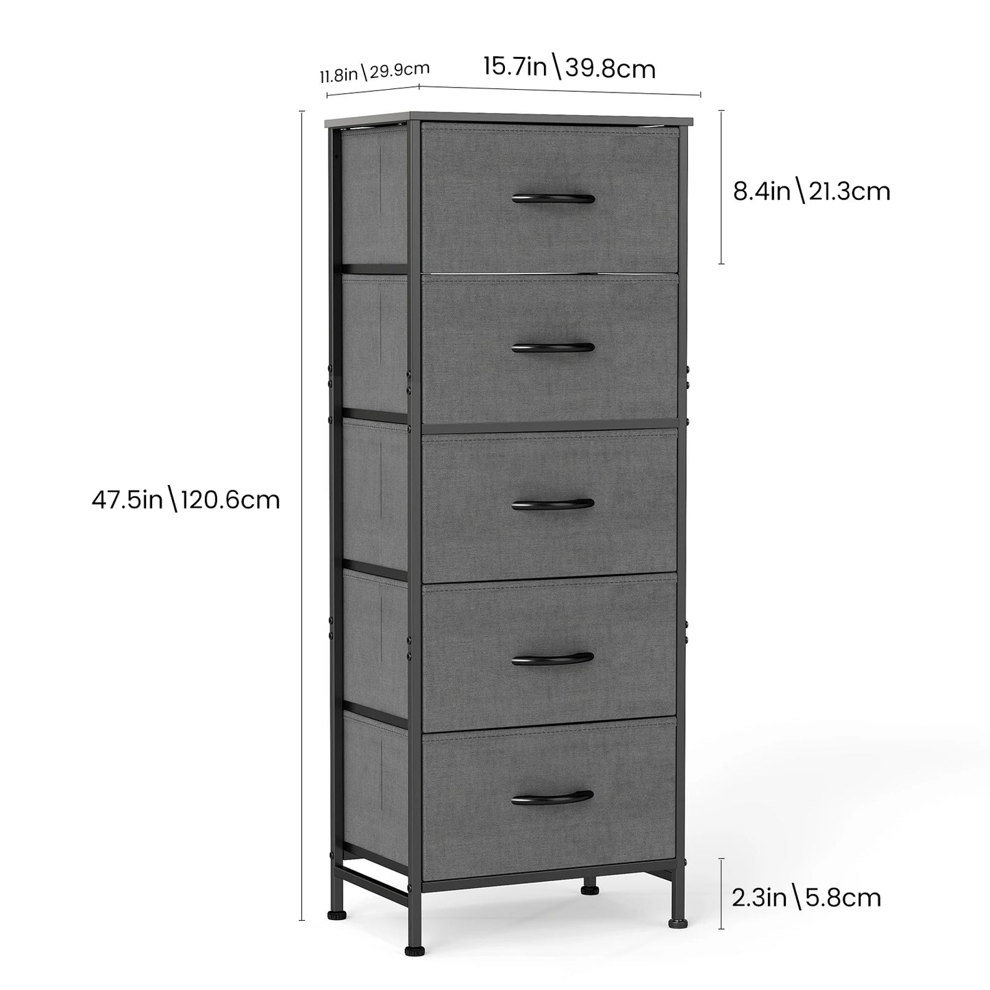JHK Steel Frame Bedroom Dresser With Five Fabric Drawers