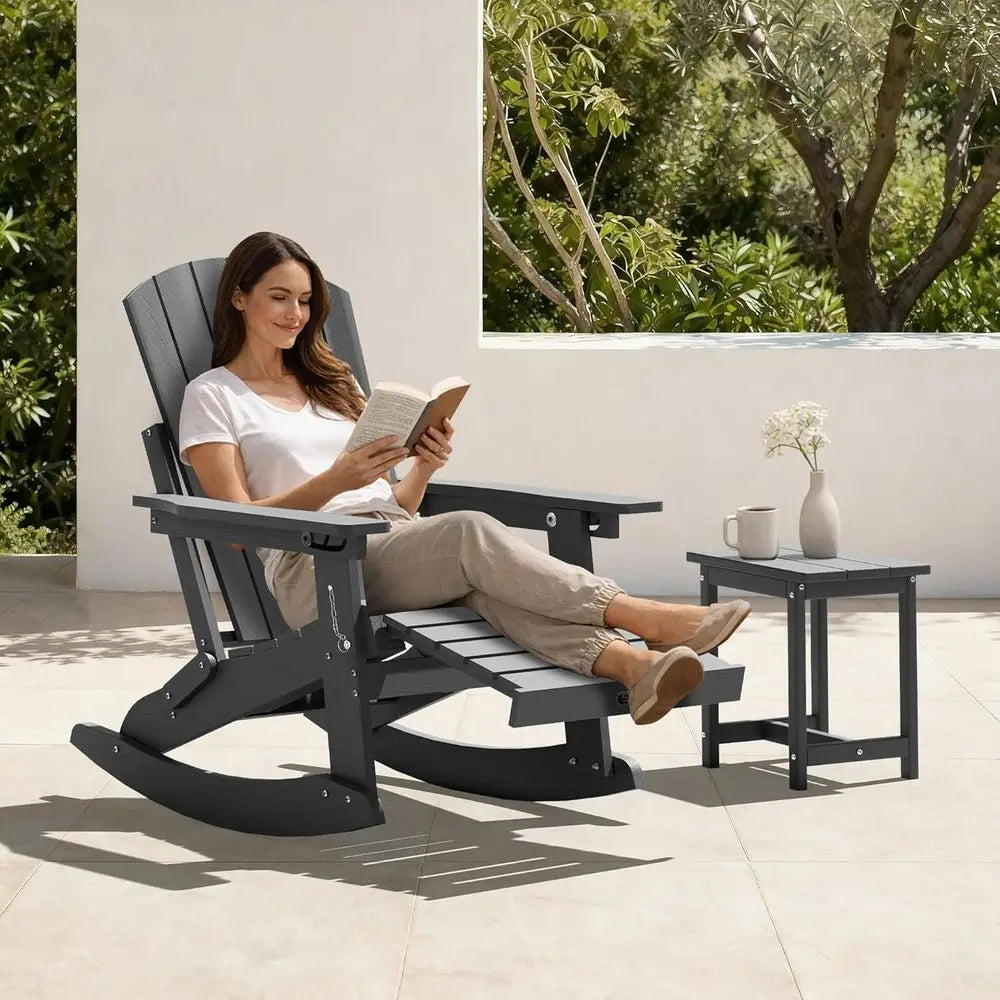 Adirondack Rocking Chair Set With Ottoman Weatherproof Outdoor Furniture