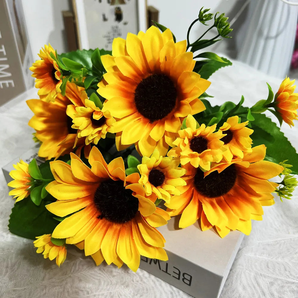 NONECN Artificial Sunflower Bouquet Silk Flowers For Home Decor